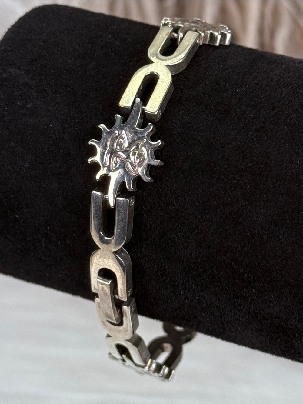 Vintage stamped Mexico 925 Silver sun link bracelet